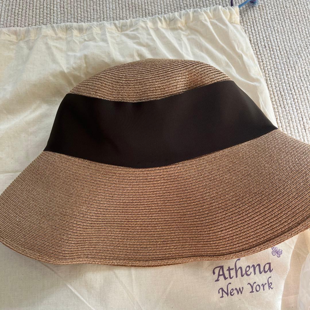 Athena New York 麦わら帽子タン×ヨーロッパブラウンタグ付き未使用