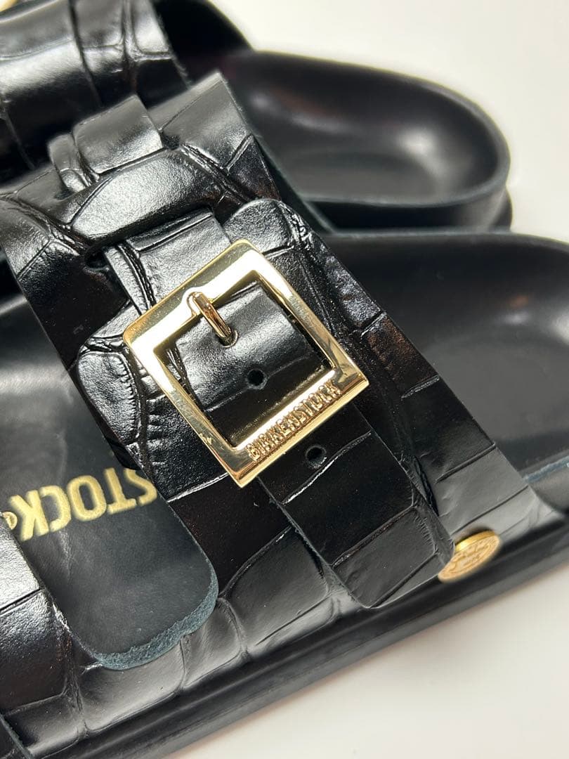 BIRKENSTOCK ブラック レザー　サンダル　クロコ型押し 24.5cm