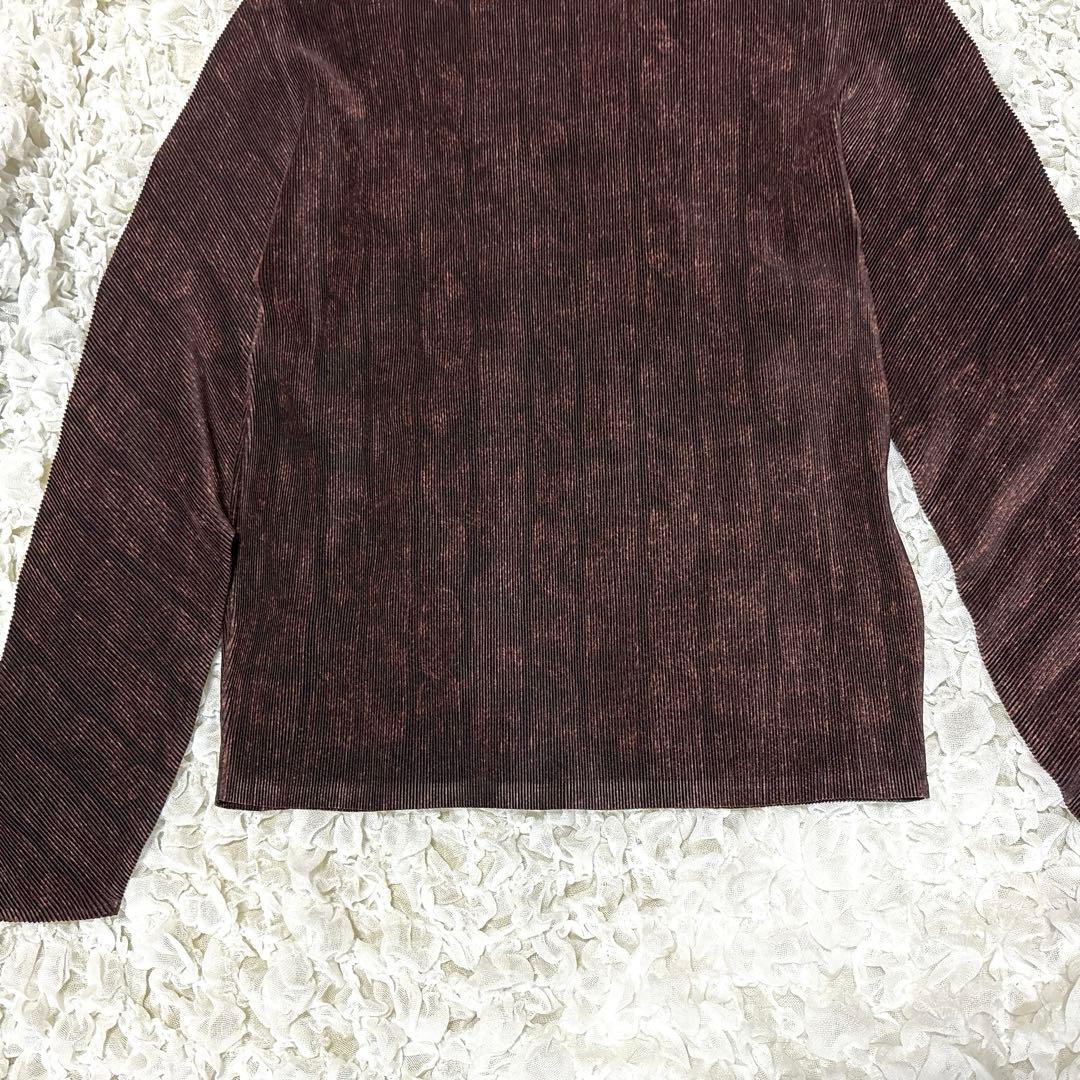 【美品】 プリーツプリーツ 長袖 ハイネック トップス ゆったり ストライプ