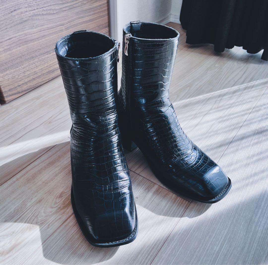 【26cm】soerteスクエアトゥレザーブーツ