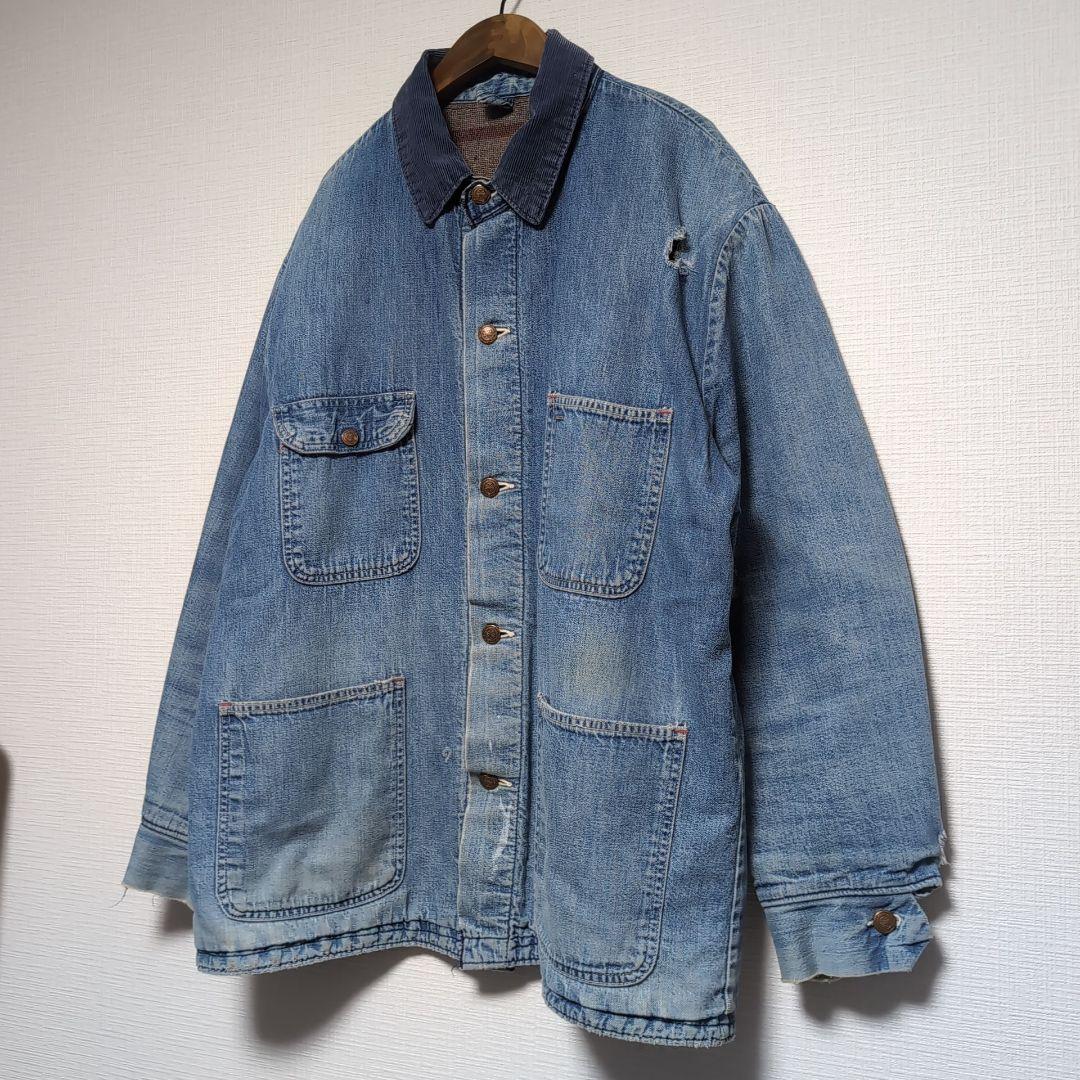 ヴィンテージ デニムカバーオール コーデュロイ襟付き サイズ44