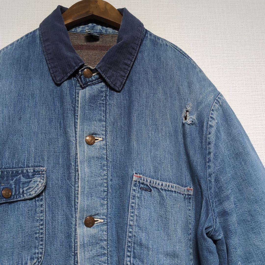 ヴィンテージ デニムカバーオール コーデュロイ襟付き サイズ44