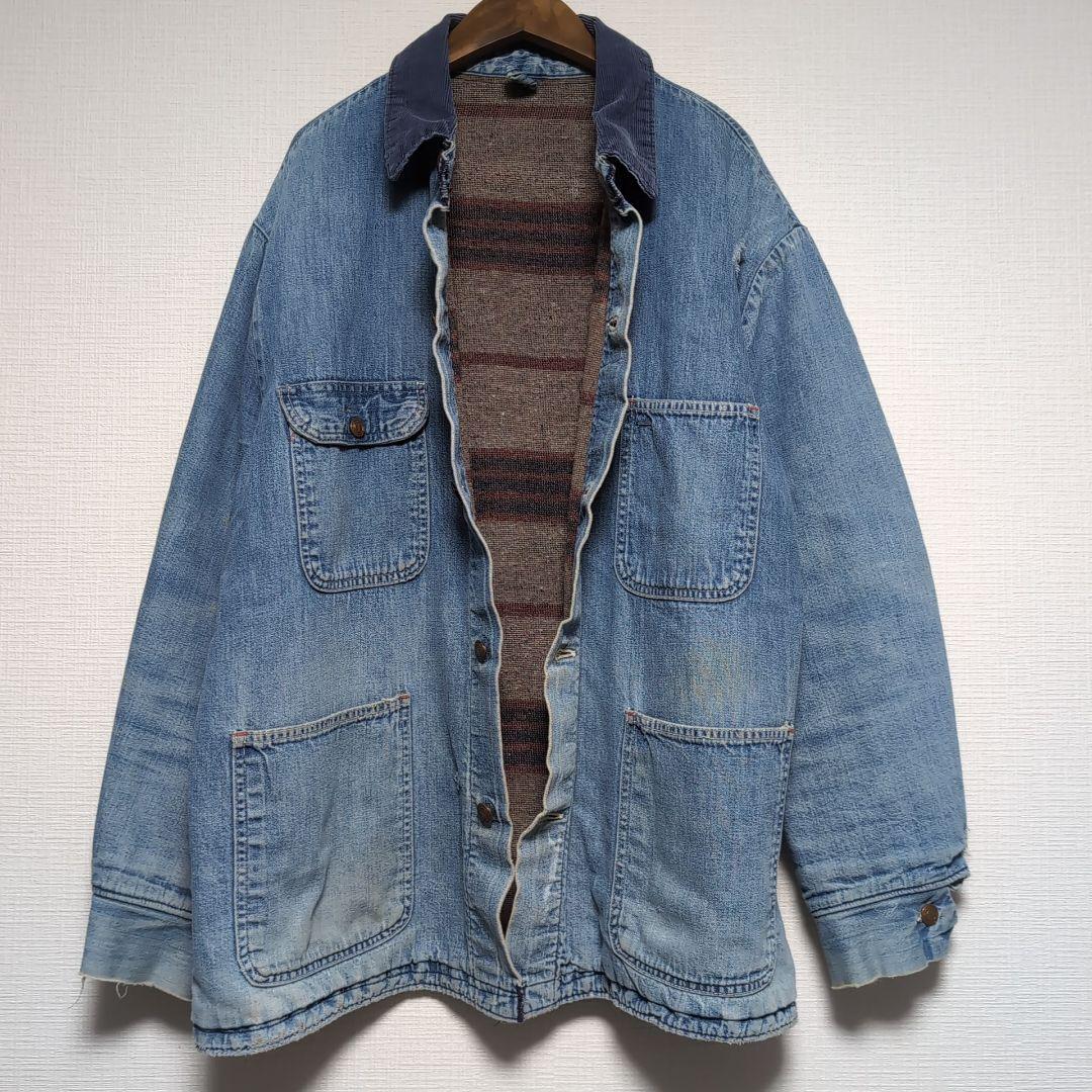 ヴィンテージ デニムカバーオール コーデュロイ襟付き サイズ44