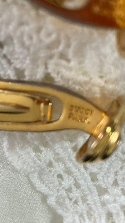 グッチ ヴィンテージ オーバルGGロゴカフス金 ゴールド×ネイビーボタン