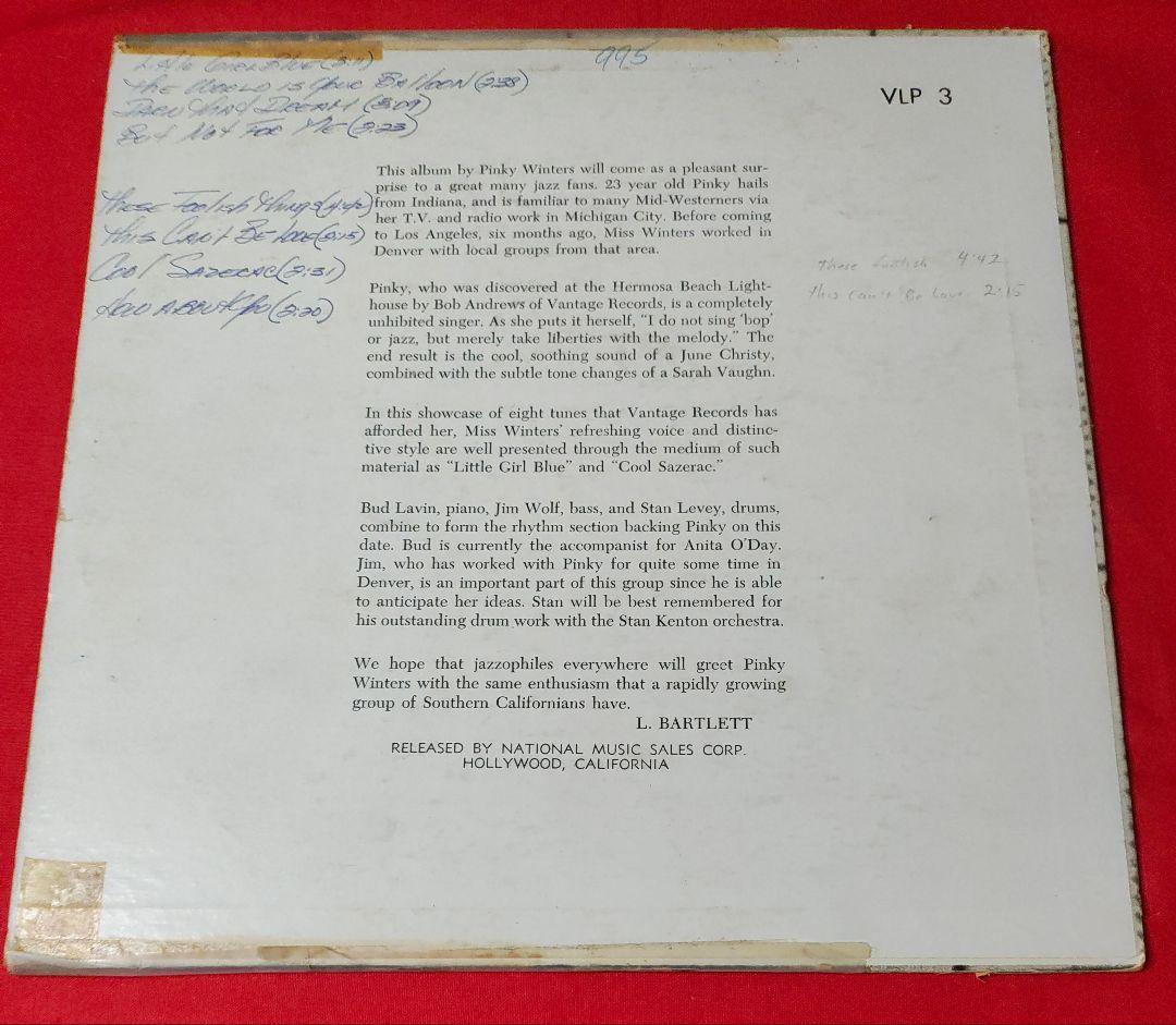 【ジャズ・シンガー、Pinky Wintersの超レア盤★オリジナル 10吋盤