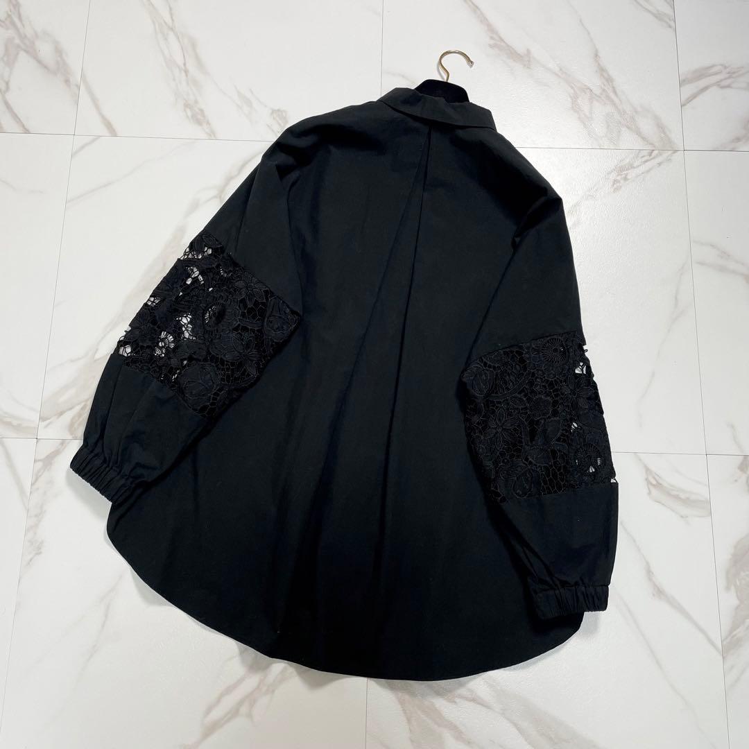 新品タグ付✨BEARDSLEY ビアズリー 袖レースシャツ ブラウス ブラック