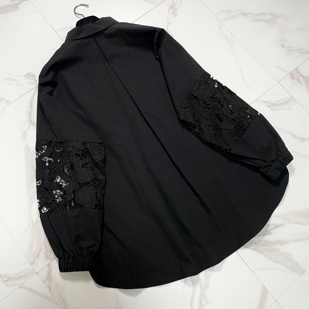 新品タグ付✨BEARDSLEY ビアズリー 袖レースシャツ ブラウス ブラック