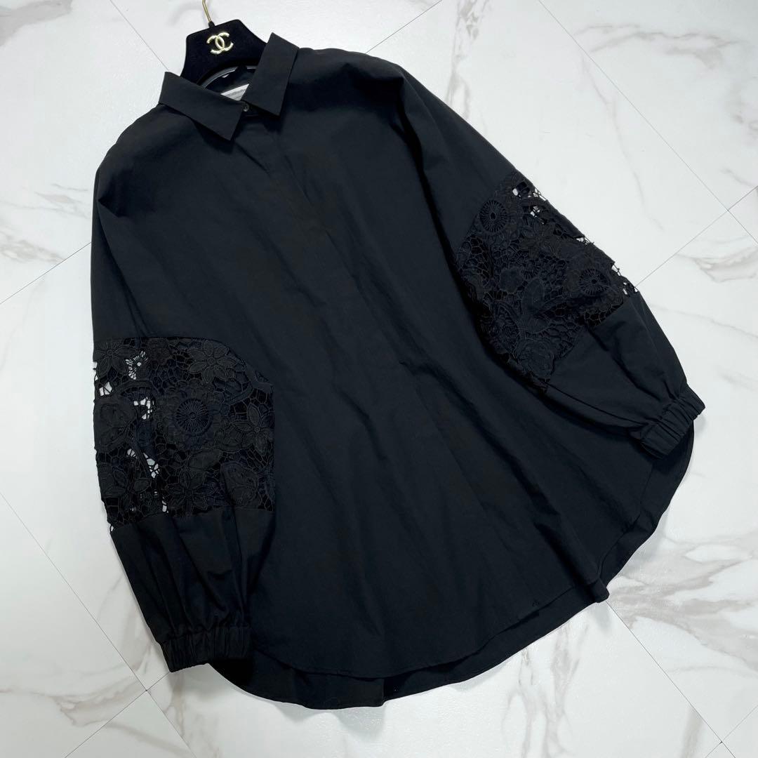 新品タグ付✨BEARDSLEY ビアズリー 袖レースシャツ ブラウス ブラック