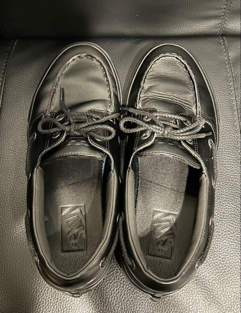 【美品】VANS 2アイレット 26.5cm 黒 本革 モカシン デッキシューズ