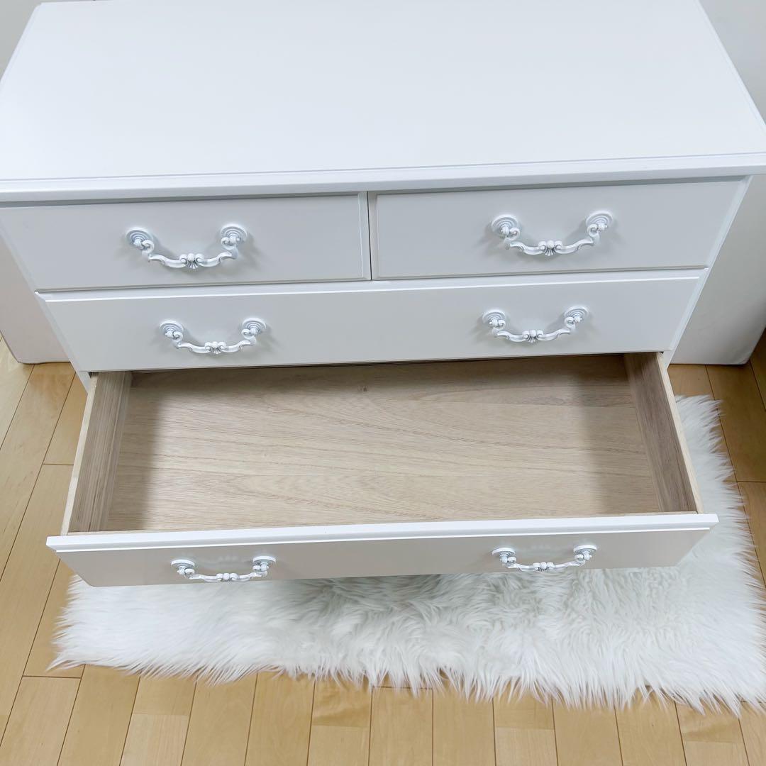 HAGIHARA 姫家具　ホワイト家具　白家具　5段チェスト　ロココ　幅80 桐