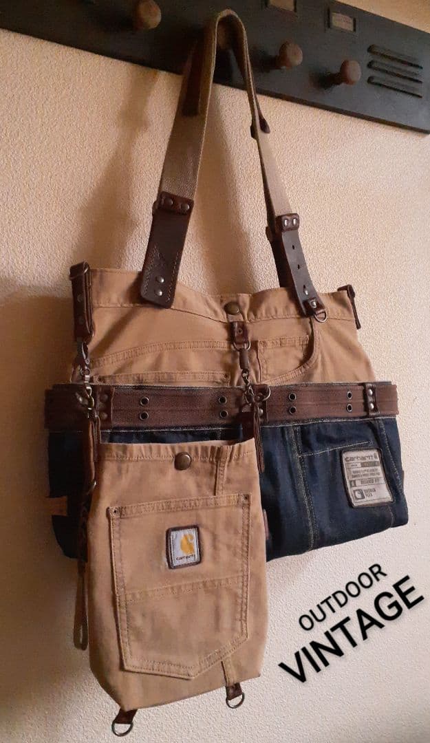 デニムリメイク★★★OUOUTDOOR VINTAGE 肩掛けトート&腰袋付き
