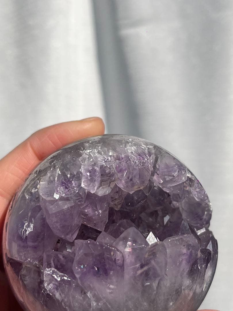 【天然石】レア★瑪瑙 メノウ アメジスト共生 笑口　龍穴　スフィア　丸玉