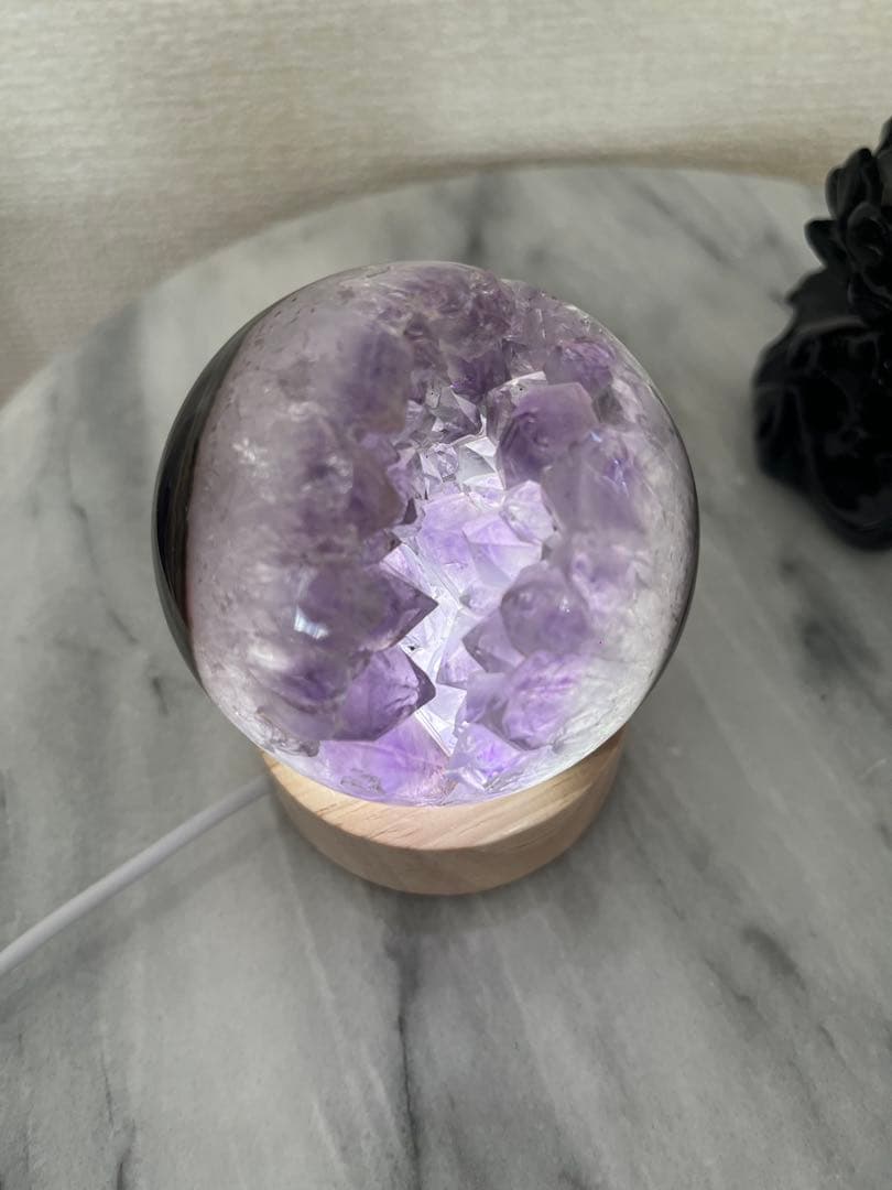 【天然石】レア★瑪瑙 メノウ アメジスト共生 笑口　龍穴　スフィア　丸玉