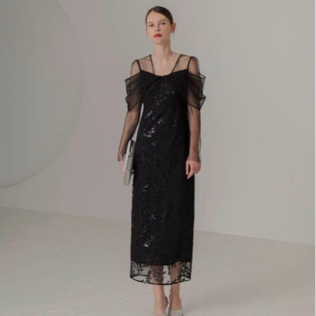 Mサイズ【LEJA】チュールロングスリーブリーフIラインドレスワンピース