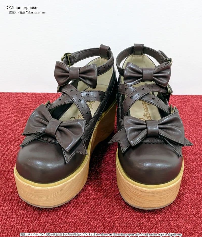 メタモルフォーゼ/木底風リボンシューズ/茶色/Sサイズ
