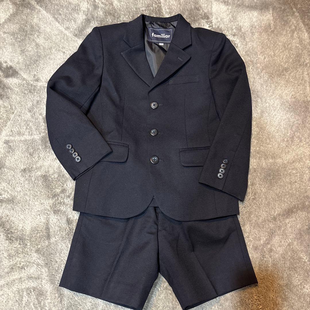 美品familiarネイビー上質ウールスーツジャケット＆ハーフパンツ120センチ