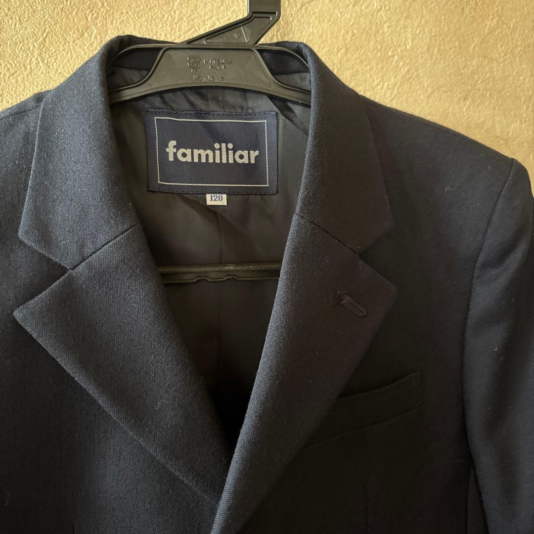 美品familiarネイビー上質ウールスーツジャケット＆ハーフパンツ120センチ