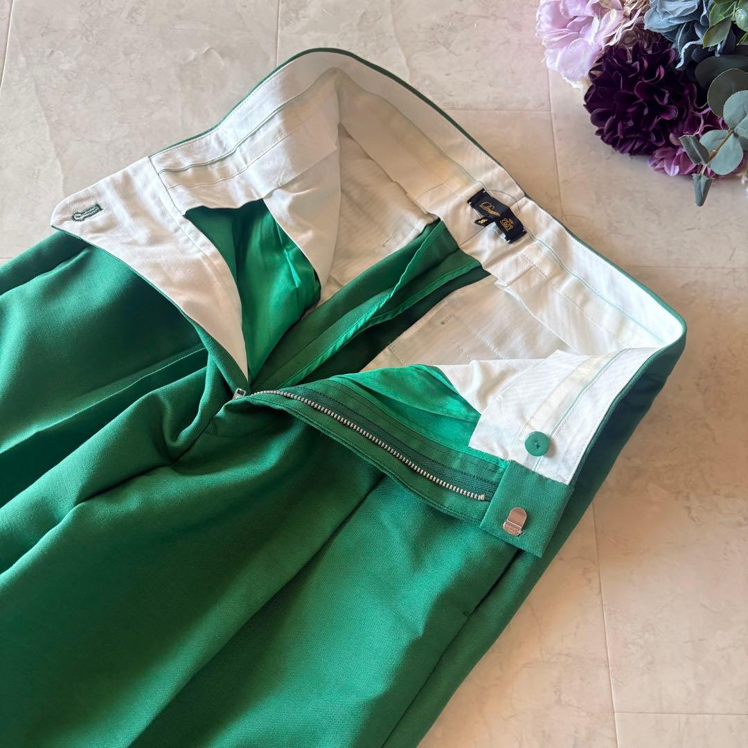 NO.1-115 Drater 36 ウールモヘア緑タックパンツ　美品テーパード