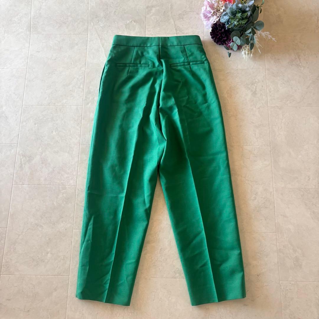 NO.1-115 Drater 36 ウールモヘア緑タックパンツ　美品テーパード