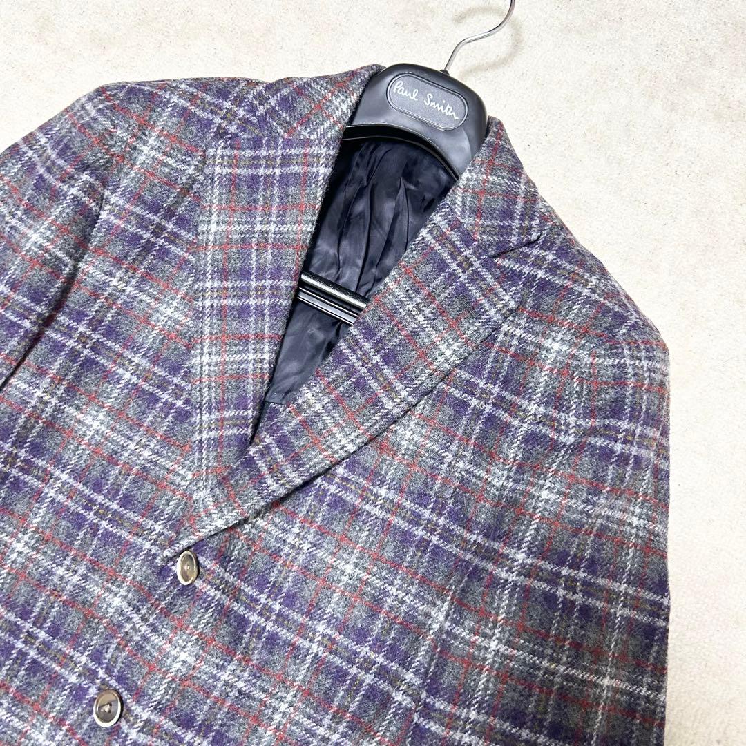 美品　カルーゾ　CARUSO ウールテーラージャケット　エルボーパッチ　チェック