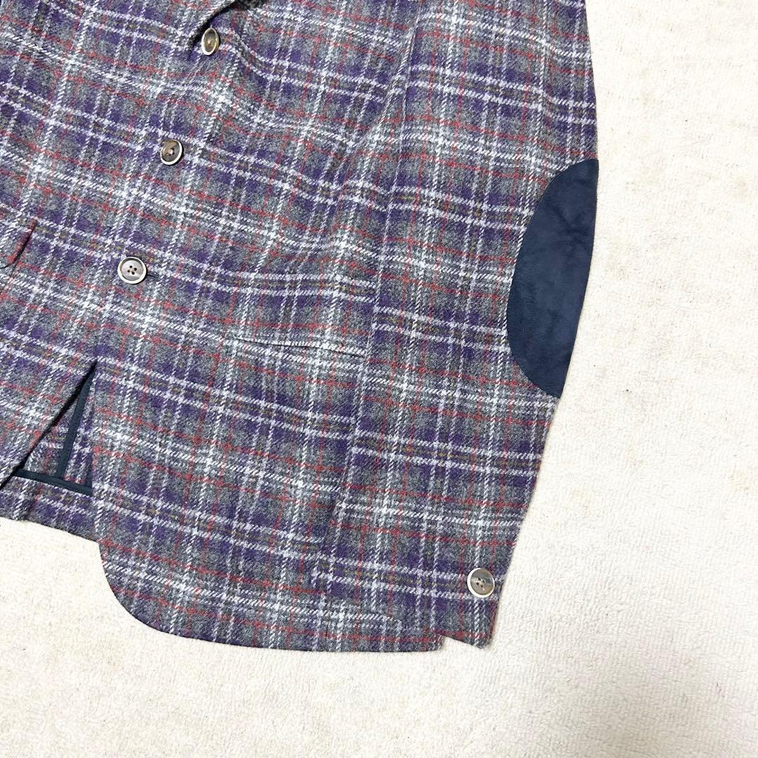 美品　カルーゾ　CARUSO ウールテーラージャケット　エルボーパッチ　チェック