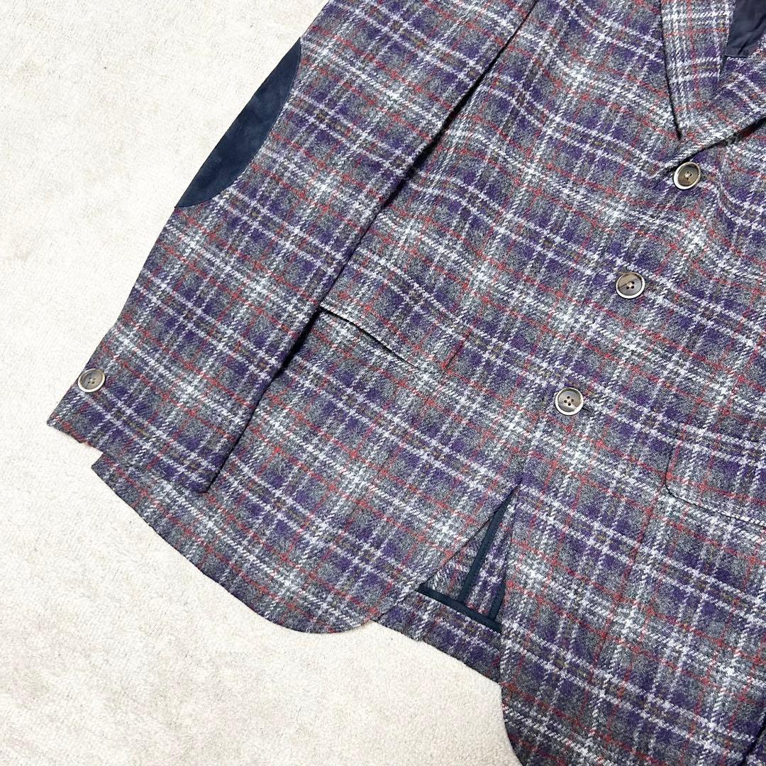美品　カルーゾ　CARUSO ウールテーラージャケット　エルボーパッチ　チェック