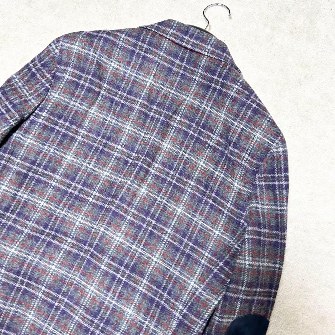 美品　カルーゾ　CARUSO ウールテーラージャケット　エルボーパッチ　チェック