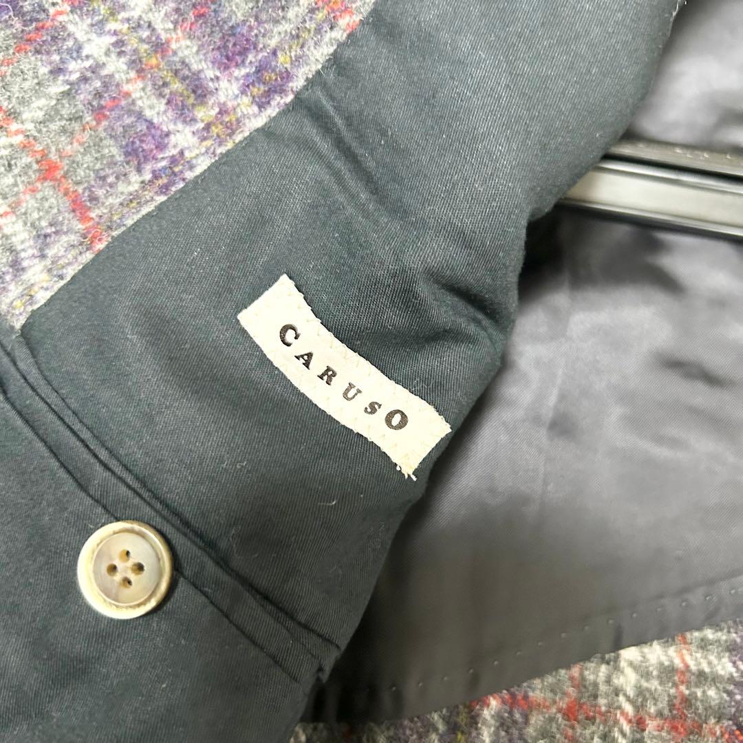 美品　カルーゾ　CARUSO ウールテーラージャケット　エルボーパッチ　チェック
