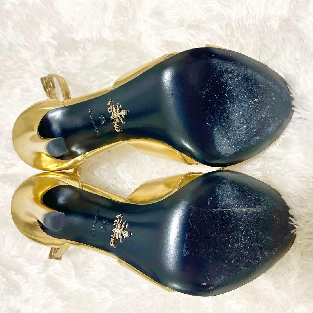 美品✨PRADA プラダ サンダル ハイヒール メタリック ゴールド 22.5