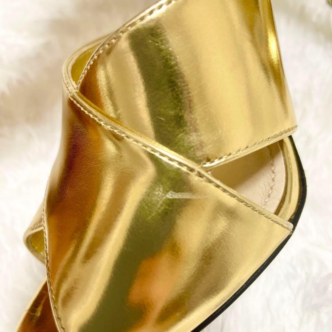 美品✨PRADA プラダ サンダル ハイヒール メタリック ゴールド 22.5