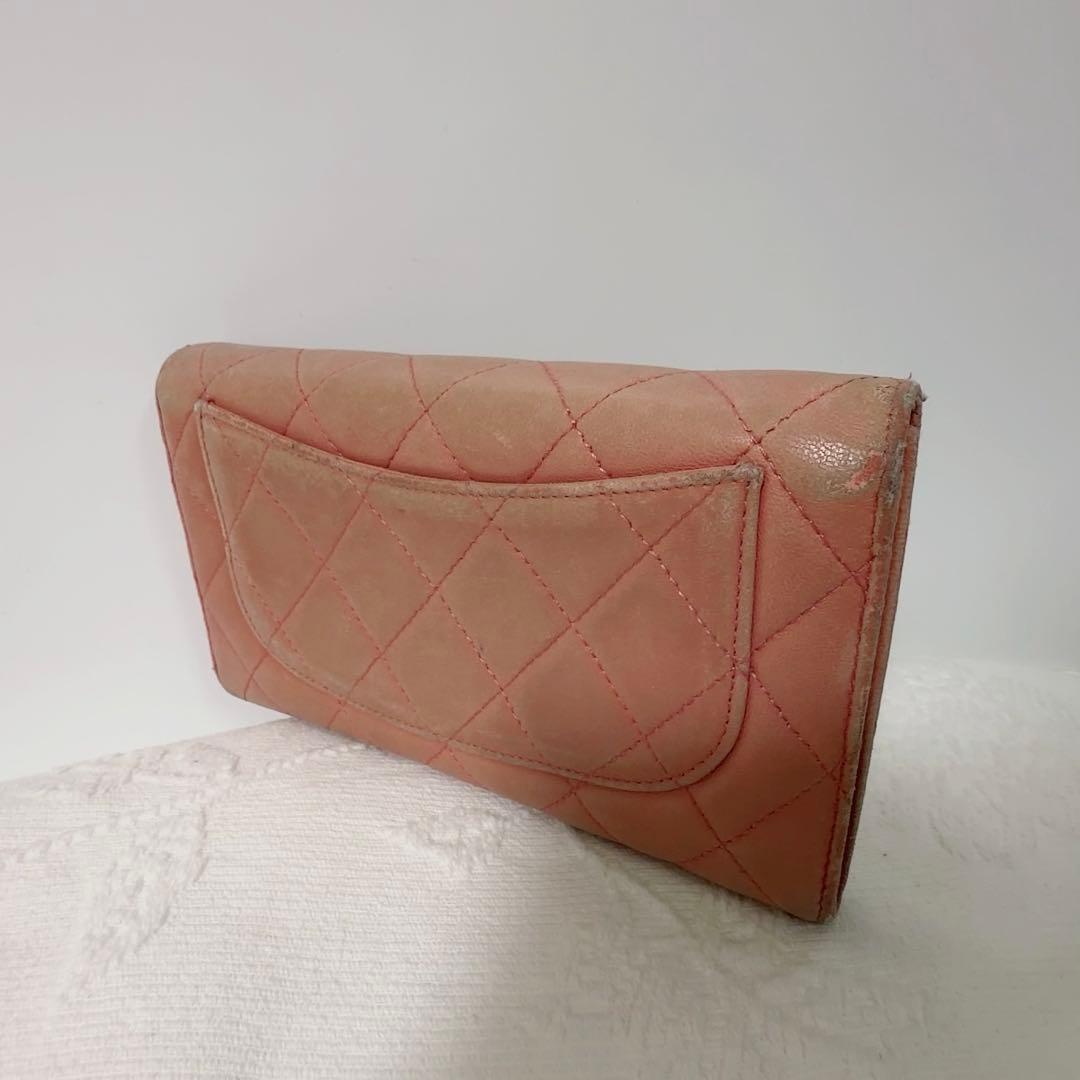 CHANEL シャネル マトラッセ 長財布 ラムスキン ピンク 三つ折り 財布