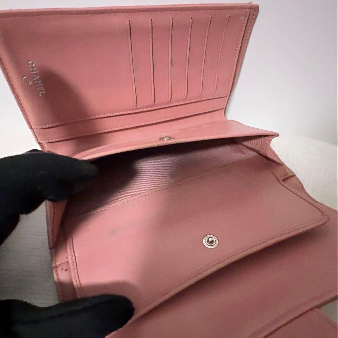 CHANEL シャネル マトラッセ 長財布 ラムスキン ピンク 三つ折り 財布