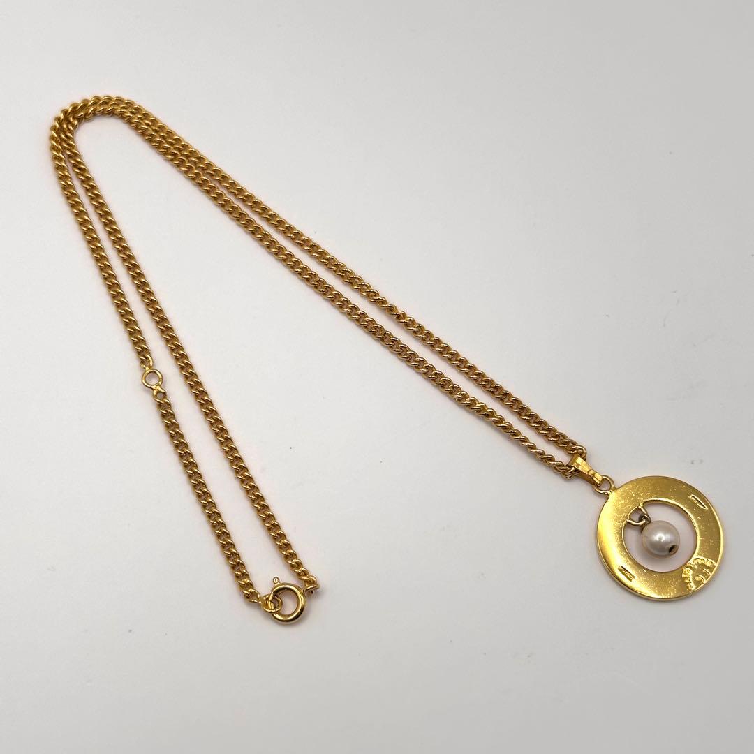 【美品】CELINE セリーヌ フェイクパール ラウンド ネックレス ゴールド