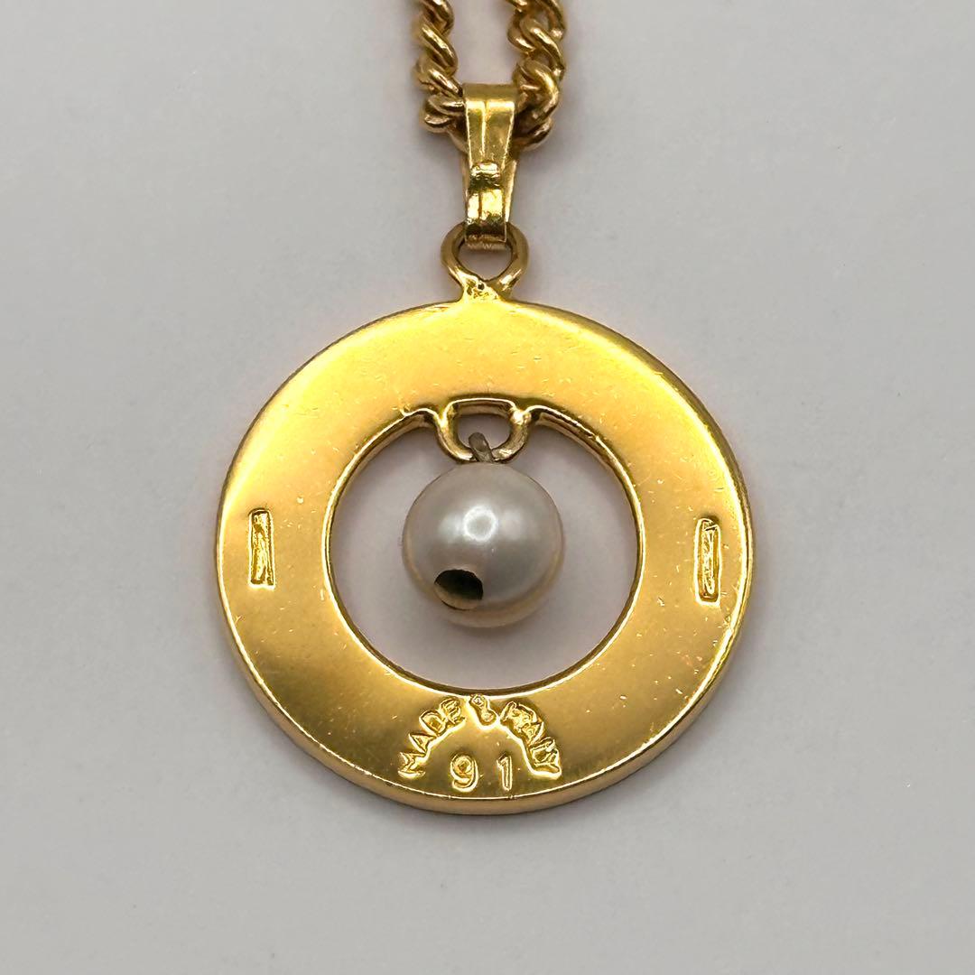 【美品】CELINE セリーヌ フェイクパール ラウンド ネックレス ゴールド