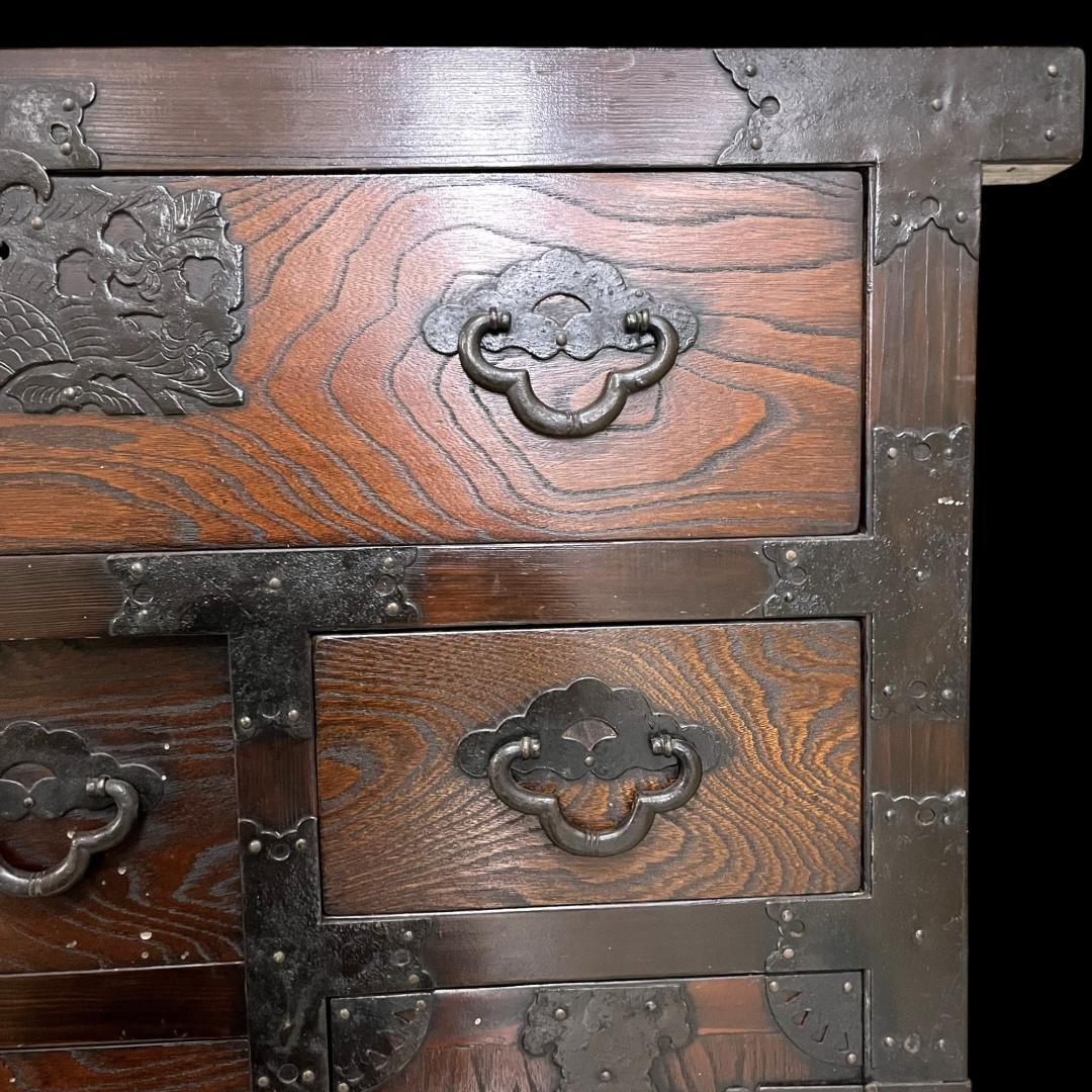 送料込み 時代物 車箪笥 龍金具 箪笥 船箪笥 和箪笥 和家具