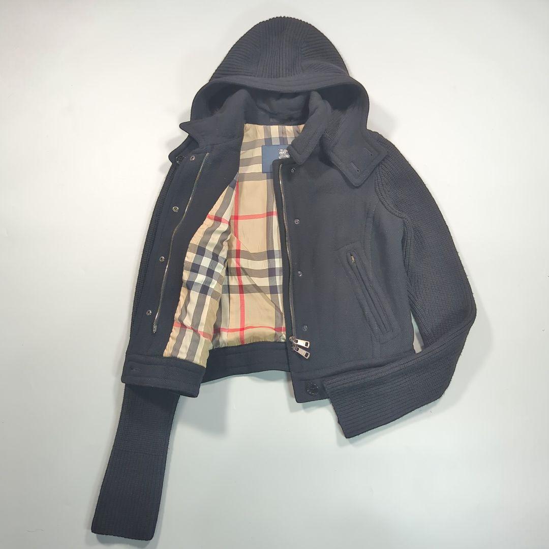 バーバリーロンドン ニットジップアップパーカー ブルゾン ノバ メガチェック 黒