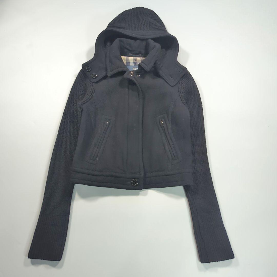 バーバリーロンドン ニットジップアップパーカー ブルゾン ノバ メガチェック 黒