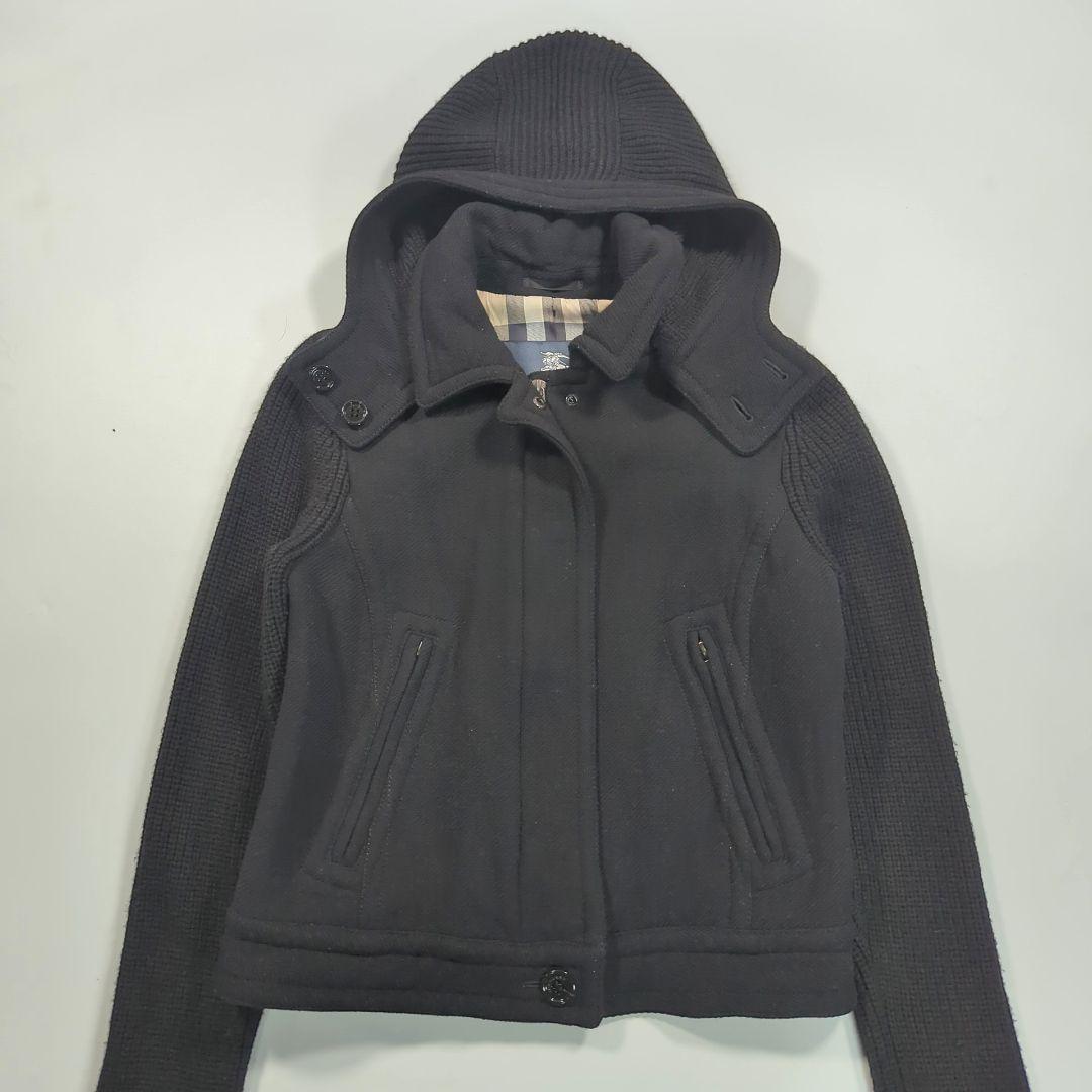 バーバリーロンドン ニットジップアップパーカー ブルゾン ノバ メガチェック 黒