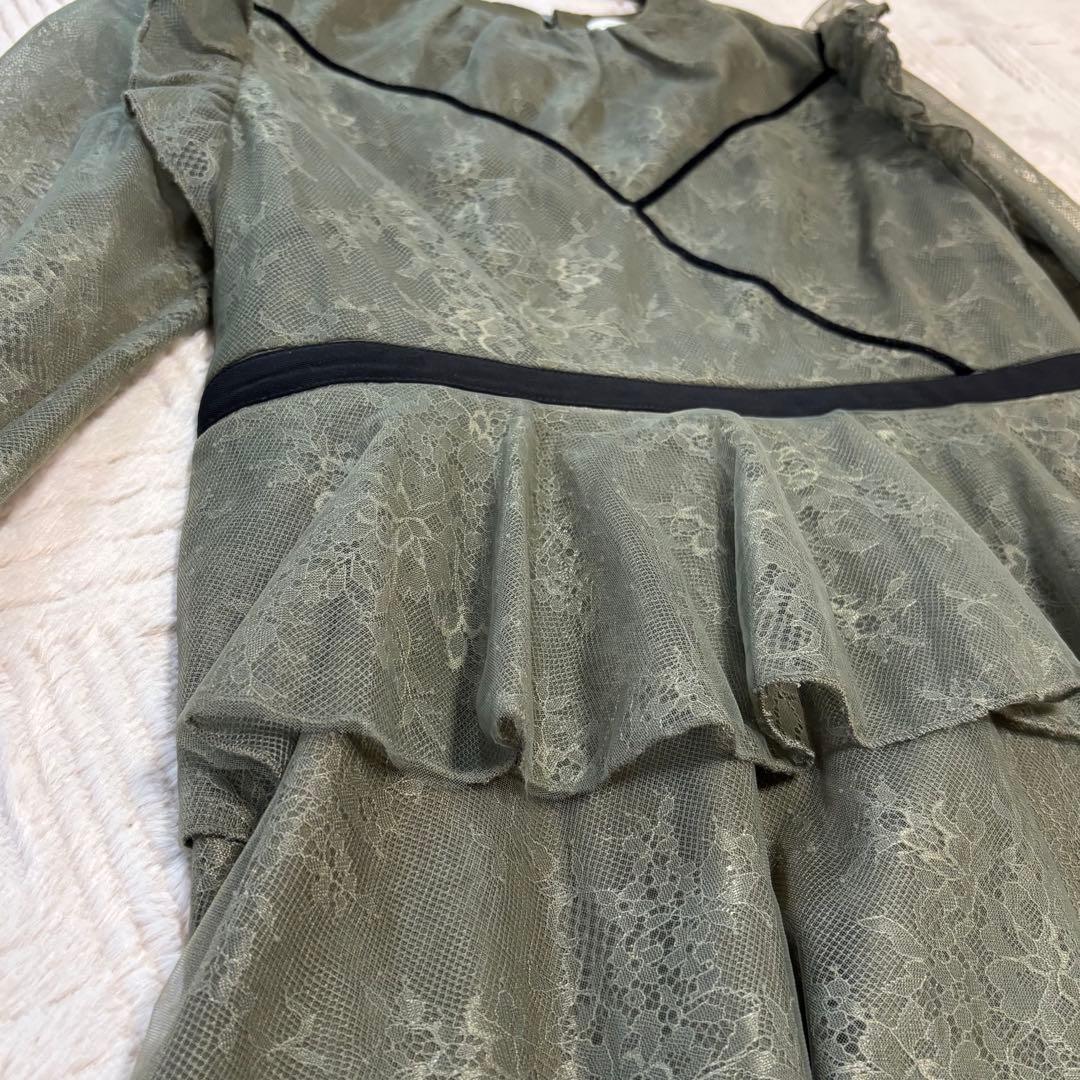 Leja 総レース花柄レイヤード配色フレア後ろリボン　ドレス　パーティードレス