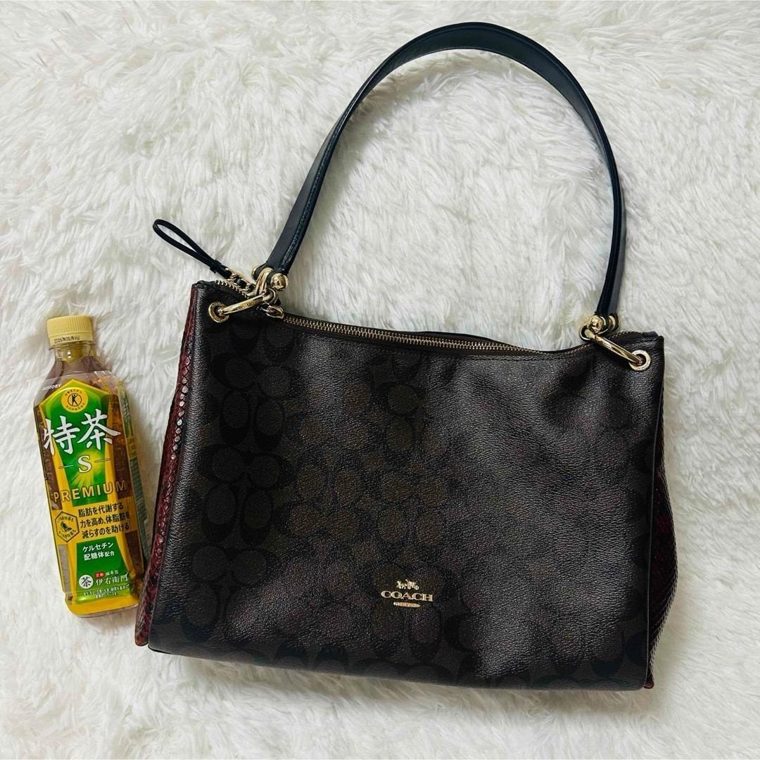 コーチ シグネチャーワンショルダーバッグ 肩掛け パイソン ブラウン