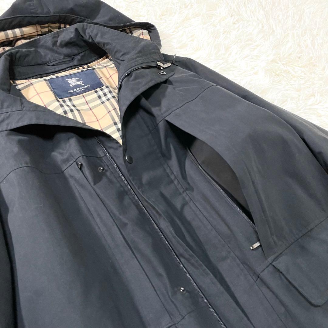 【美品】バーバリーロンドン フーデッドコート XLダウンライナー ノバチェック