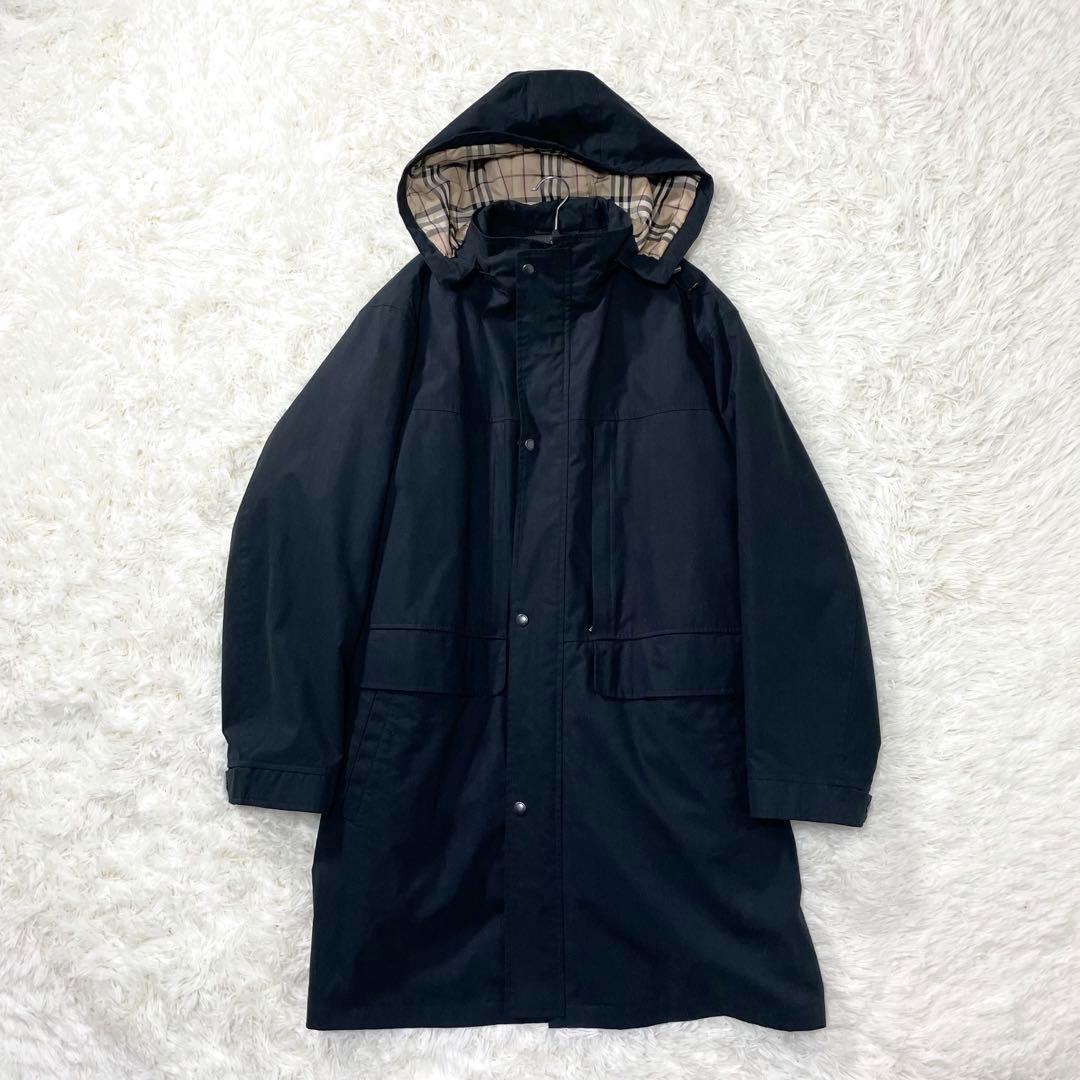 【美品】バーバリーロンドン フーデッドコート XLダウンライナー ノバチェック