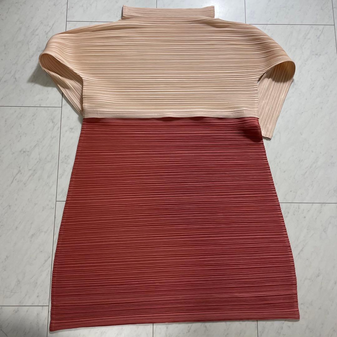 プリーツプリーズ イッセイミヤケ ロングワンピース 横プリーツ バイカラー