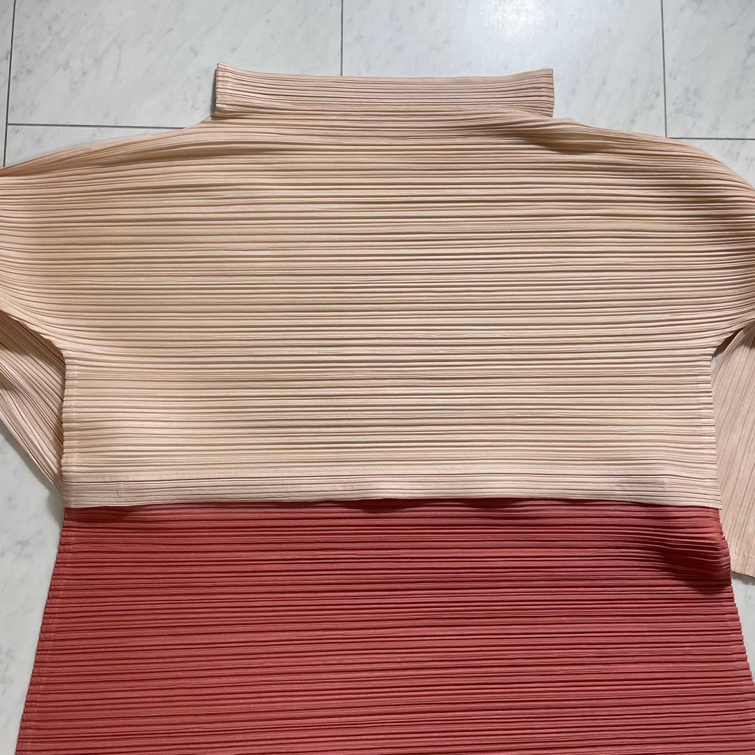 プリーツプリーズ イッセイミヤケ ロングワンピース 横プリーツ バイカラー