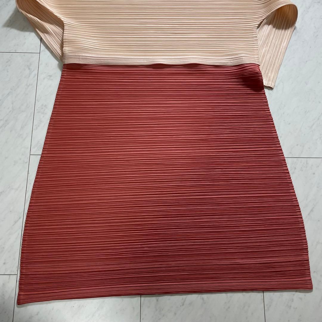 プリーツプリーズ イッセイミヤケ ロングワンピース 横プリーツ バイカラー