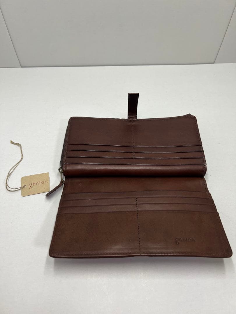 genten ゲンテン 長財布 L字ジップ ナチュラルレザー 本革ダークブラウン