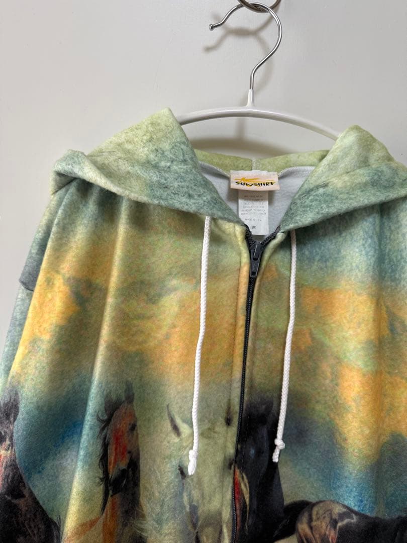 90s usa製 馬柄 ジップアップ フーディー スウェット itimi