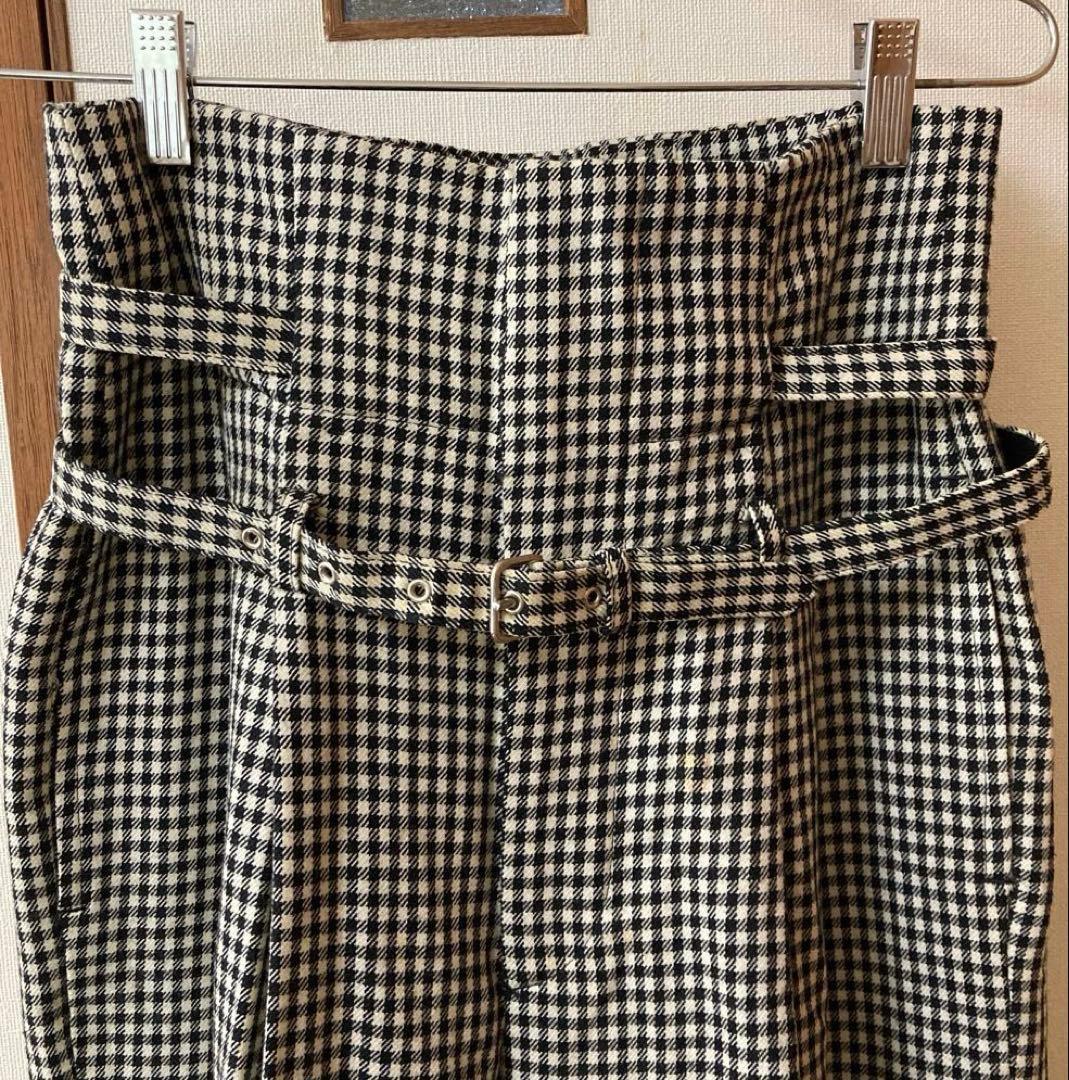 ハイウエスト 白黒チェック ウール秋冬パンツ　レディースM 1987年　川久保怜