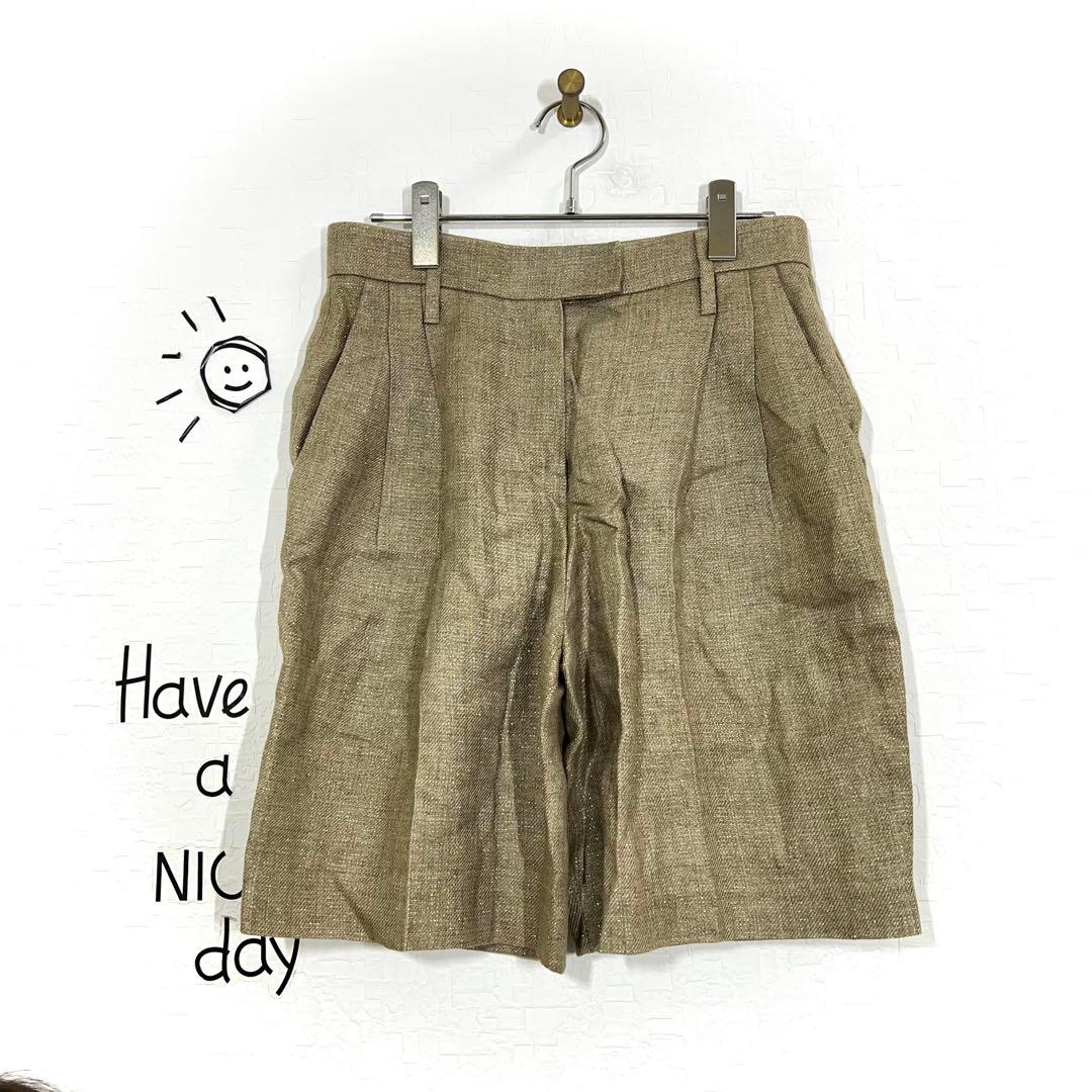 ブルネロクチネリ ハーフパンツ(L相当)リネン イタリア製 ツータック ラメ