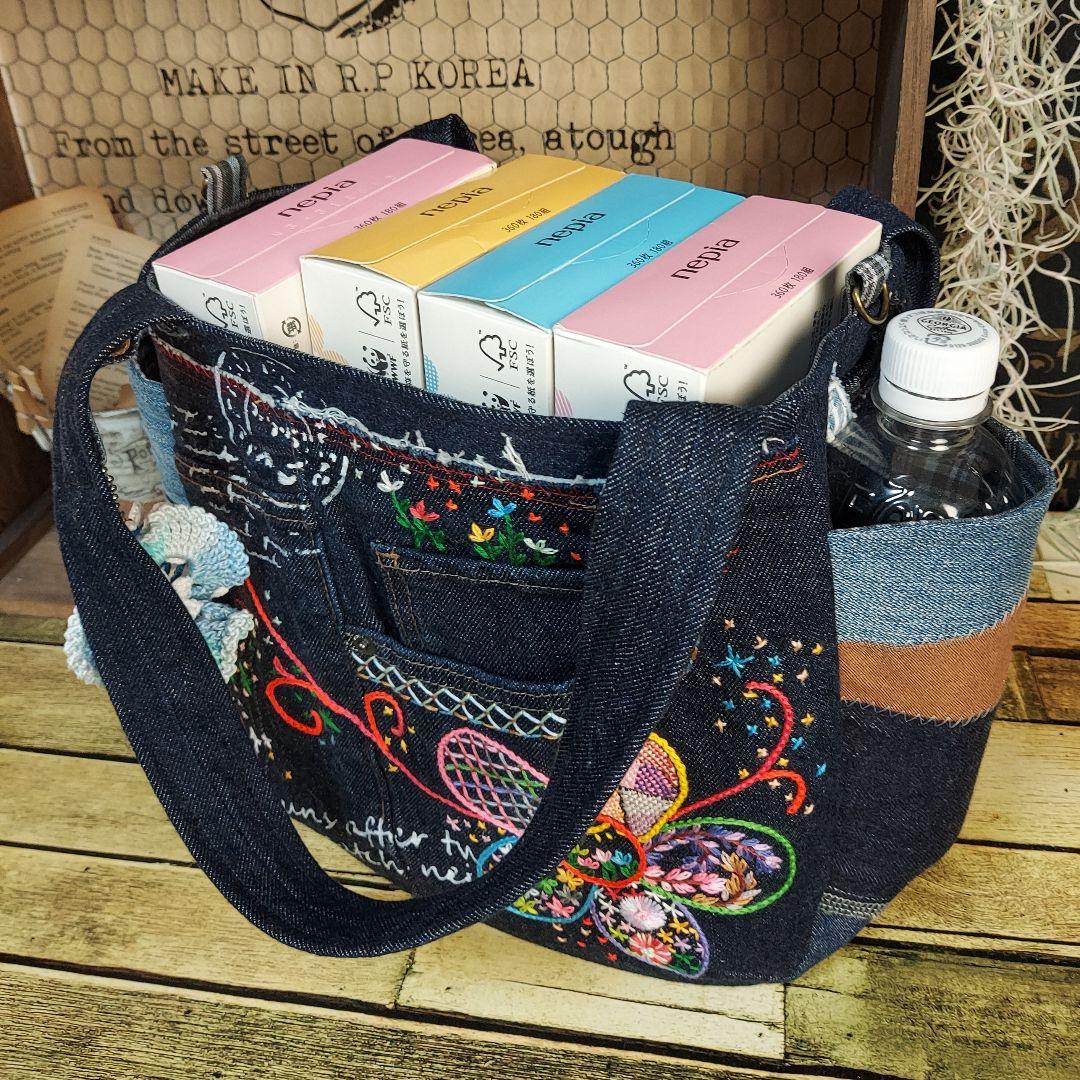 【MINMI】刺繍デニムバック　No.664　デニムリメイク